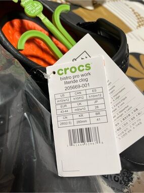 CROCS Bistro Pro Work Clog in Black with Neon Orange Insole and Lime Pull Tab